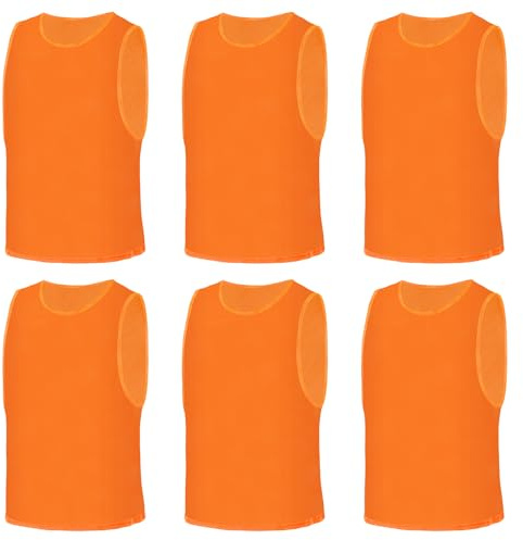 AUYAO Fotbollsträningsväst, sport träningsskor, mesh scrimmage träning västar, tröjor tågväst, andningsbar ryggträning lämplig, Orange färg vuxen, Modèle Adulte-6pcs