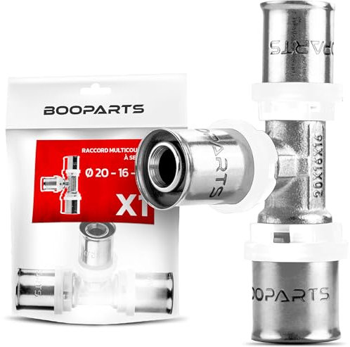BOOPARTS raccordo multistrato 20-16-16 a crimpare contorno TH - Tee multistrato ridotto a crimpare - raccordo idraulico per tubo multistrato 20 e 16