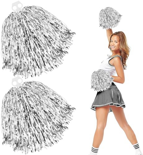 Cheerleader Pompons Mit Doppelloch Pompoms Cheerleading Cheerleader Pompons | Handblumen Pompons Cheerleader Für Sportveranstaltungen Tanz Party Ballspiele Karnevalspartys Verwendet 2Stk Silber