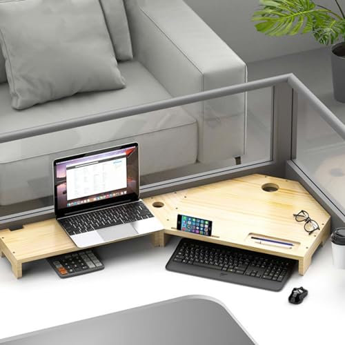 FHPEWXDG Eckmonitorständer, großer Eck-Organizer aus Holz für 2/3 Monitore, platzsparende Computer-Aufstehhilfe, Schreibtisch-Aufbewahrung, Bildschirm-/Drucker-/Laptop-Heberegale