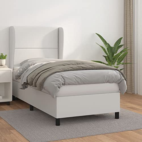 Iiaky Boxspringbett mit Matratze Weiß 100x200 cm Kunstleder Bett Mit Bettkasten Bett Boxspringbett Betten Boxspringbett Mit Matratzeer // 3128956