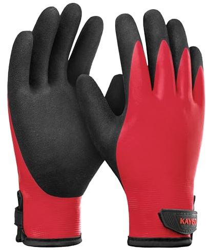 KAYGO Waterproof Thermal Work Gloves, Double Dipped Latex Coated, KG145WR | 1 Pair Warm Working Gloves, Grip and Dexterity, Ideal for Freezer Storage Cold Weather Winter Outdoor Jobs (Red, L)