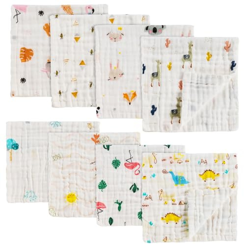 LUHIUMOYA 8 Stück Musselin Waschlappen Baby 100% Baumwollem 25 cm x 48 cm atmungsaktiv langlebig sichere sanfte Multifunktionales Babytuch, Gesichtstücher Baumwolle Handtuch für Jungen für Mädchen