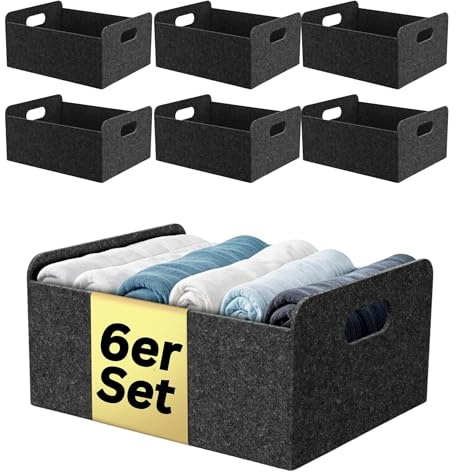 Bada Bing 6er Set stabiler Filzkorb in anthrazit für Regal und Kleiderschrank - faltbarer Organizer - kleiner Faltkorb zur Aufbewahrung - Aufbewahrungsbox aus Filz Korb Box
