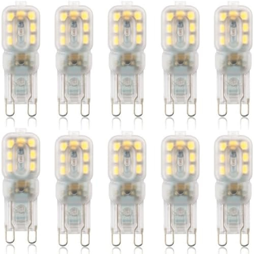 Lampadina G9 LED Dimmerabile 3W, 10Pack, Senza Sfarfallio 220V-240V 300 Lumen 360 ° Angolo di Fascio, Lampadine G9 3W Equivalente 30 Watt(Bianco Naturale)