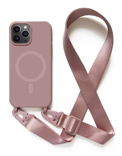 2NSPDRGNI Handykette Schutzhülle kompatibel mit iPhone 13 Pro Handyhülle mit Band,Kabellosem Laden Hülle Halsband Lanyard Silikonhülle,Rose Gold
