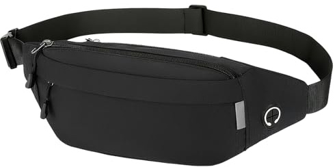 Culinavog Midjeväska, 3 fickor med dragkedja, axelväska, justerbart bälte | Polyester, midjeväska för män och kvinnor, elegant för löpning, promenader, vandring och cykling (svart)