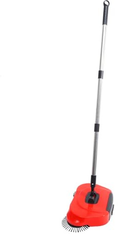 HIAKDOFT Balayeuse à Pousser Multifonction 360° Rouge en Abs et Acier Inoxydable Balai-pelle Rotative pour Sols Durs Maison sans Électricité Poignée Réglable Adaptée Usage Familial
