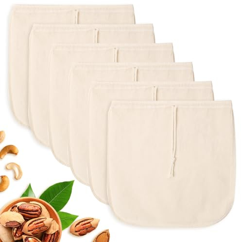 Anhow Bolsas de Leche de Nueces, 6 Piezas Colador de Tela Reutilizable 28 × 30 cm, Filtro de Leche para Cocinar, Tela Filtrante para Bebida Vegetal, Zumos de Frutas Verduras, Queso Casero (Cuadrado)