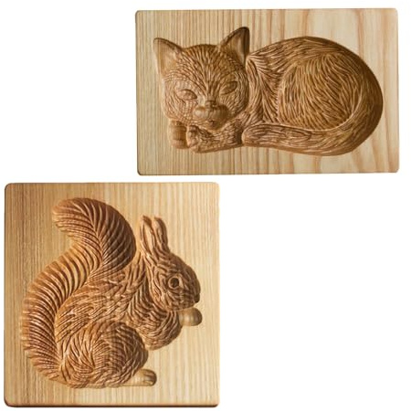 Keksformen aus Holz, Keksausstecher Kinder, Lebkuchenformen, Plätzchen Ausstecher Aus, Eichhörnchen-Holz Cookie Cutter, für Keksstempel Prägung, Weihnachtsplätzchen Backen (Eichhörnchen + Katzen)