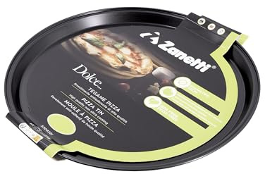 Zanetti, Teglia Pizza Diametro 32cm, Altezza 1.5 cm, Teglia Rotonda in Carbon Steel, Rivestimento Antiaderente, Colore Nero, Spessore 0,4 mm