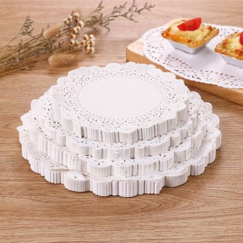 Zlqemik 300 Stück Tortenspitzen Klein, Tassenuntersetzer Papier, Öl Absorbierendes Dessertpapier, Runde Papierdeckchen, Weiße Spitzenpapier Tortenspitze Papier, Für Kuchen