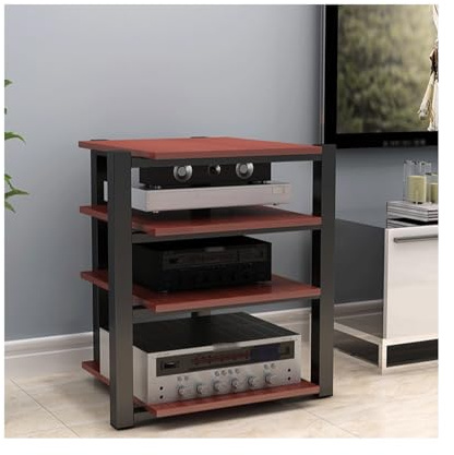 Étagère HiFi à 4 niveaux en bois pour médias audio/vidéo moderne pour home cinéma, TV, lecteur DVD, lecteur CD (Rosso)