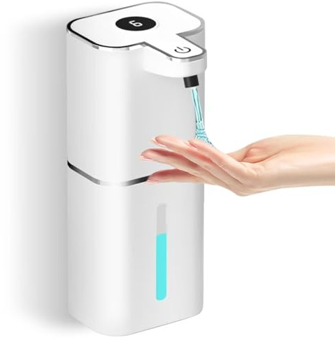 400ML Blanc Distributeur Savon Automatique avec 2 crochets & câble USB, 6 Vitesses Distributeur Savon Liquide de Mouvement Infrarouge, Étanche IPX5 pour Salle de Bain, Cuisine, Bureau, Hotel, Toilette