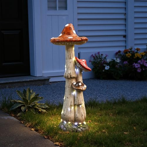 Hometopia 80cm Solar Gartenskulptur Pilz Mit LED Beleuchtung | Frostsicher & Wetterfeste Gartenfigur aus MGO, Magische Pilz-Deko für Außen, Garten, Terrasse & Balkon, Geschenk für Mama oma