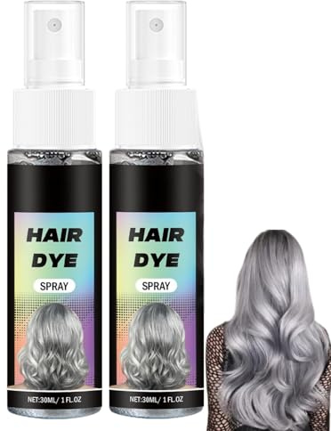 2 Stück 30ml Haarspray Farbe,Grey Hair Color Spray,Temporäres Haarfarbe Spray,Abwaschbar Graue Haarespray,Schnelle Haarfarbespray,Natürliche Graues Haarspray,Haar Colorationen für Cosplay,Grau
