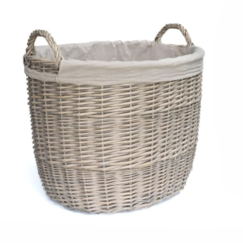 Arthur Cameron - Kintbury Oval Distilled Wicker Log Basket with Handles - Perfect Autumn Decor & Cosy Blanket Basket (Buff, Large)