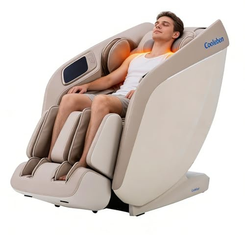 Cooleben AM325M 4D Dual-Core Ganzkörper-Massagesessel mit Wärme, Sprachsteuerung und Luftpolster für Nacken, Schulter, Wirbelsäule & Füße | Sessel mit Massage, massagesessel, Stuhl für (Beige)