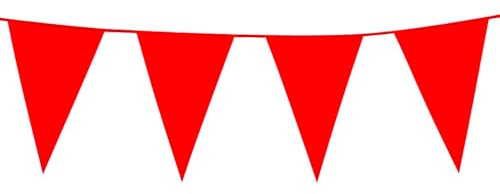 Röd flaggirlang 10 m av plast – stora vimplar 20 x 30 cm – väderbeständig girlang för inomhus och utomhus – slitstark och återanvändbar – festdekoration för födelsedag, bröllop och trädgårdsfest (röd)