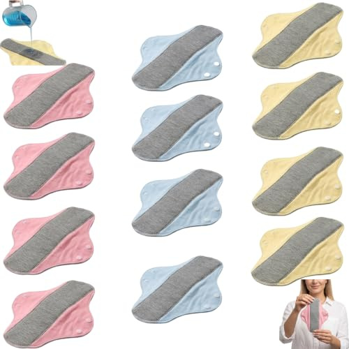 12 PCS Reusable Sanitary Pads, Set for Daily Menstrual Protection, Postpartum Recovery Care and Light Bladder Leak Management, Washable and Durable Reusable Period Padsa