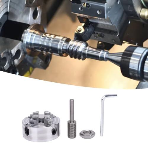 Jelquix Portabrocas de Torno de 4 Mordazas, Portabrocas de Torneado de Madera Autocentrante con Llave de Biela, Ideal para Accesorios de Máquinas de Torno de Carpintería