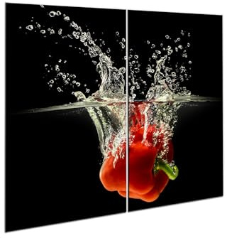 decorwelt |Herdabdeckplatte Glas Set 2x30x52 cm Ceranfeld Abdeckung Spritzschutz Abdeckplatte rutschfest Ceranfeldabdeckung Rot Paprika