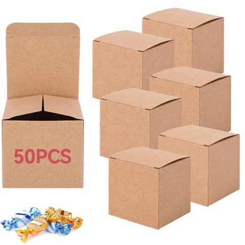 Scatola Kraft regalo marrone per artigianato cupcake, 50 Pezzi Scatole di Cartone con Coperchio per Feste, Compleanni, Bomboniere, matrimoni, battesimi, eventi, 5x5x5cm