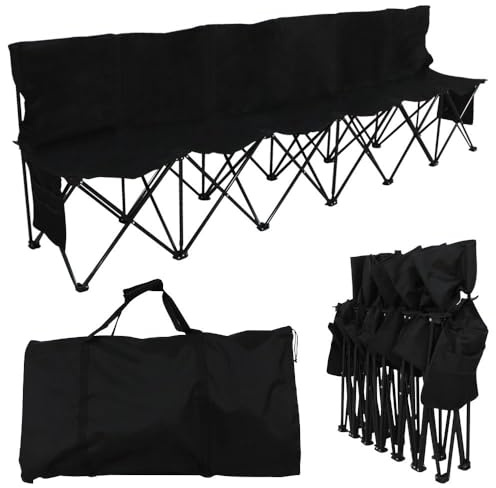 Yaheetech 6-Seat Folding Sport Bench, Outdoor Picnic Camping/Family Chair, Portable Steel Frame Spectator Chair with Carrying Bag, Black