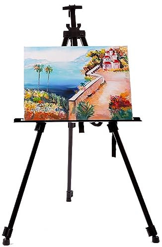 Retoo Staffelei Groß Metall Verstellbar 93-158cm mit Abdeckung, Ablage und Halterung ideal als Atelierstaffelei, Tischstaffelei Tragebeutel für Farben & Pinsel, Alu-Staffelei, Leinwand Malstaffelei