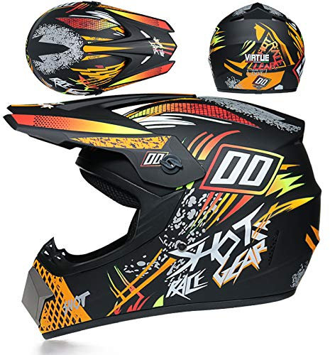 Amacigana® Casco de moto de motocross Downhill Fullface para niños, para bicicleta de montaña, BMX y MTB, adecuado para hombres y mujeres, color naranja, M