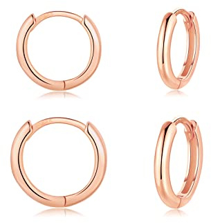 CERSLIMO Creolen Silber 925, Creolen Silber Gold Rosegold Schwarz Set Damen Herren, Klein Creolen Set Zierliche Knorpel Tragus Helix Schlafen Ohrringe 8mm 10mm 12mm