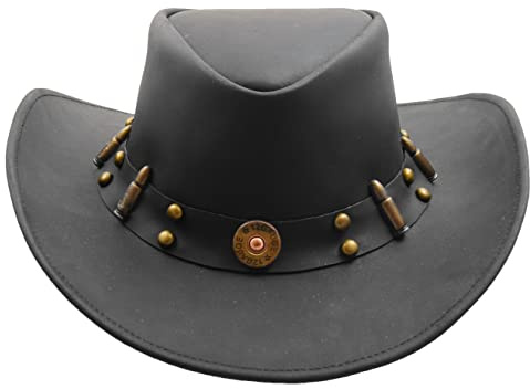 Cowboy Western Echt Leder Australian Bush Outback Style Hut HL0010 Schwarz, Schwarz, XX-Large