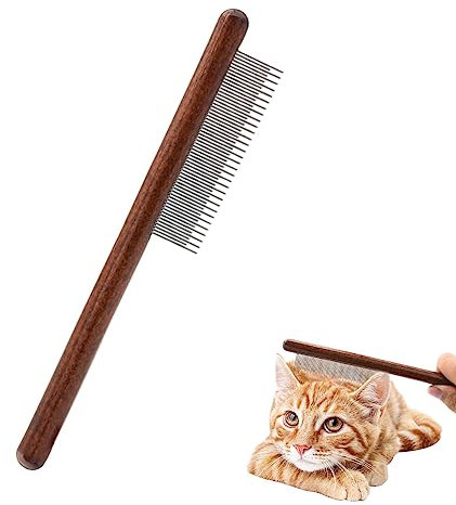 Andiker Peine largo y corto para gatos, peine de dientes de acero con mango de madera, peines para mascotas para perros, elimina nudos y pelo muerto