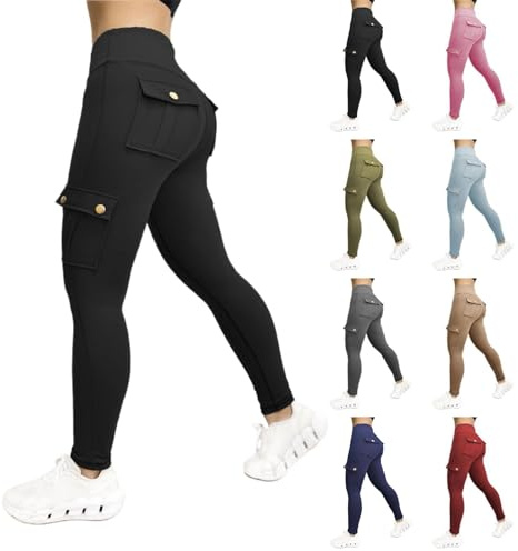 Pantalon pour femme à taille élastique - Legging de sport pour femme - Legging cargo avec poches pour femme - Legging d'équitation pour femme - Vêtements de travail - Pantalon moulant à séchage rapide