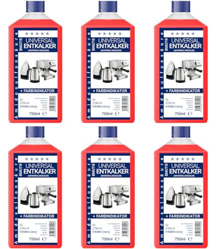 Lot de 6 détartrants universels concentrés de 750 ml, comme pour machine à café, bouilloire, etc. – Pour 6 détartres/applications de 125 ml chacune