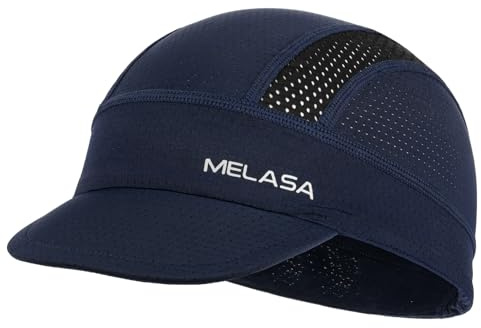 MELASA Cycling Caps Under Helmet, Cooling Mesh Bike Skull Cap with Sun Visor, Sun Protection Cycle Hat for Cycling Running Dark Blue