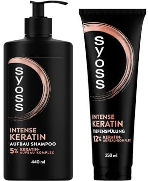 Syoss Shampoo Keratin (1x 440 ml) für schwaches & brüchiges Haar, glättet die Haarfaser & Tiefenspülung Keratin (1x 250 ml) reichhaltige Spülung mit Keratin bekämpft Frizz & sorgt für Glanz