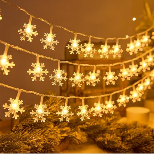 Capaneus Guirlande Lumineuse de Flocon de Neige, 6M 40 Pcs LED Guirlande Lumineuse Sapin de Noel, Guirlande LED Décoration Noel Intérieur pour Chambre à Coucher, Terrasse, Noël, Fête, Anniversaire