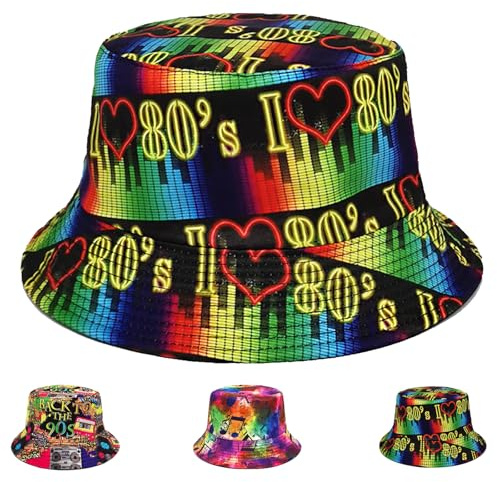 AUNGKWANG Retro Bucket Hat, 80 90er Style Unisex Fishing Hut, Modische Fischerhut, Doppelseitig Sonnenhut, Faltbar, für Disco Hip Hop Outdoor