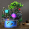 Charocean Fontaine d'intérieur - Cascade - Fontaine de table avec éclairage LED et brouillard - Petite fontaine d'intérieur avec plantes pour salon, chambre à coucher, bureau