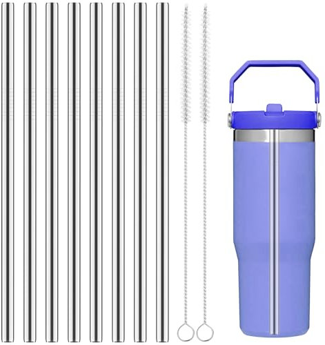 Utasti Metall Strohhalm für Stanley Iceflow Flip Straw 30oz/890ml, enthält 8 Strohhalme Edelstahl Lang 20,5 cm und 2 Reinigungsbürsten, Ersatz Trinkhalme Zubehör Kompatibel mit Stanley Iceflow 30oz