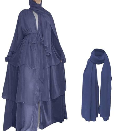 WRXDWM Muslimische Kleider Damen, Abaya Damen Muslim Einfarbige Chiffon Cardigan im Dubai-Stil Lang Robe Muslimische Kleidung für Frauen Islamische Muslim Selbstbinder Fließendes Ramadan Kleid