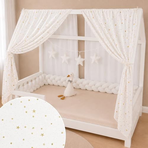 YellowNest Dosel Cama Infantil (2 Piezas) - Dosel Cama Montessori 80x160, 90x190 y 140x200 cm - Muselina 100% algodón - Sin Guirnalda (Blanco, 130 x 320 cm (2 Piezas))