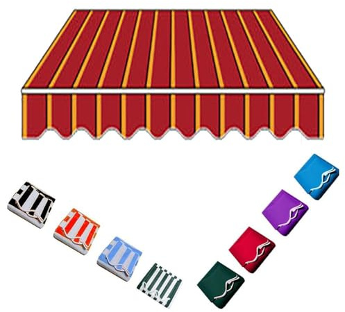 YHDMDQ 2m 3m 4m 5m 6m 7m Markisenbespannung Markisenstoff, Ersatzstoff Überdachung Für Klemmmarkise wasserdichte, Markisentuch Markise Canvas for Terrasse Balkon Hof(Red Stripe,7x4m/23x13ft)