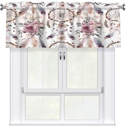 Mexpkeil - Mantovana corta per finestre, stile bohémien, con tasca per asta, con tasca per asta, per cucina, soggiorno, camera da letto, bagno