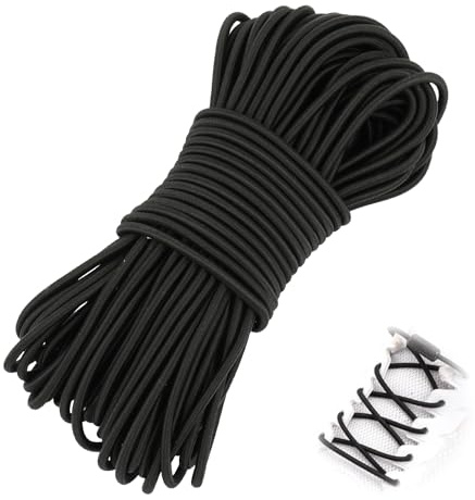 Elastische Gummischnur, Rund Gummiseil 3 mm x 20 m, Vielseitig Expanderseil | Gummiband Schwarz Bungee cord für Zelte, Plane, Camping, Netz, Banner