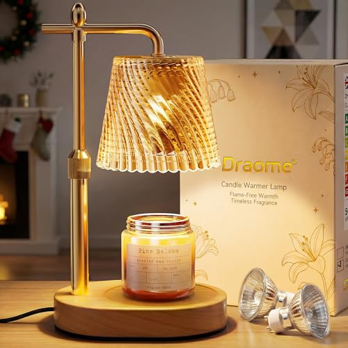 Draome Candle Warmer Lamp - Dimmable & Timer with 2 Bulbs for Jar Candles | Height Adjustable Flameless Warmer Lamp, Gold Lamp Birthday Gift for Women Mum New Home Bedroom Decor House Warming Gifts