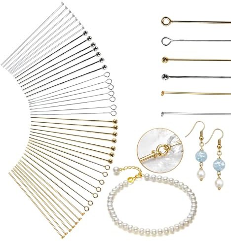 1200 Schmuckstifte Set 5cm mit Nietstifte Kettelstifte Kugelkopfstifte | Schmuckstifte Set mit 3 Sorten in Gold & Silber, Schmuckherstellung Zubehör, für Ohrringe Basteln Schmuckherstellung Anhänger