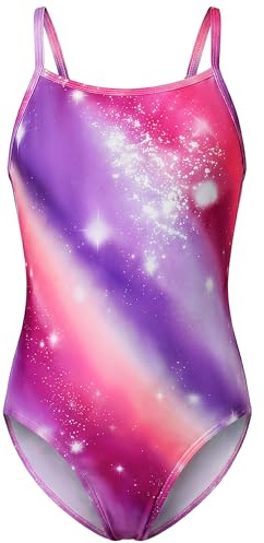 Hoseay Girls One Piece Swimsuit Kids Backless Swimming Costume Age 5-13 | with Adjustable Straps, Quick Dry Swimwear, Stretchable Gradient Colours Bathing Suits, Beach Swim Water Parks
