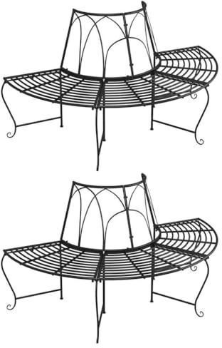 Qnhdfrt Baumbank Set Halbrund 2 Stück, Stahl Gartenbank Rundbank Ø 159 cm für Bäume, Robuste Sitzbank Outdoor, Schwarz, Dekorative Sitzgelegenheit für Garten und Terrasse